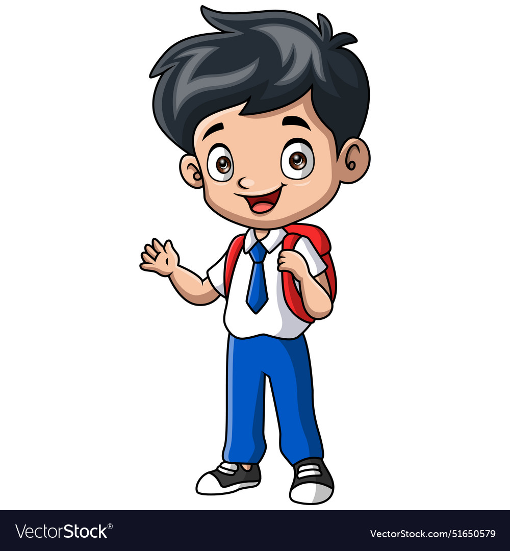 Cute happy school boy cartoon Royalty Free Vector Image