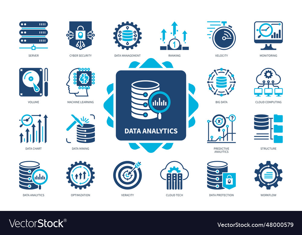 Data analytics solid icon set Royalty Free Vector Image