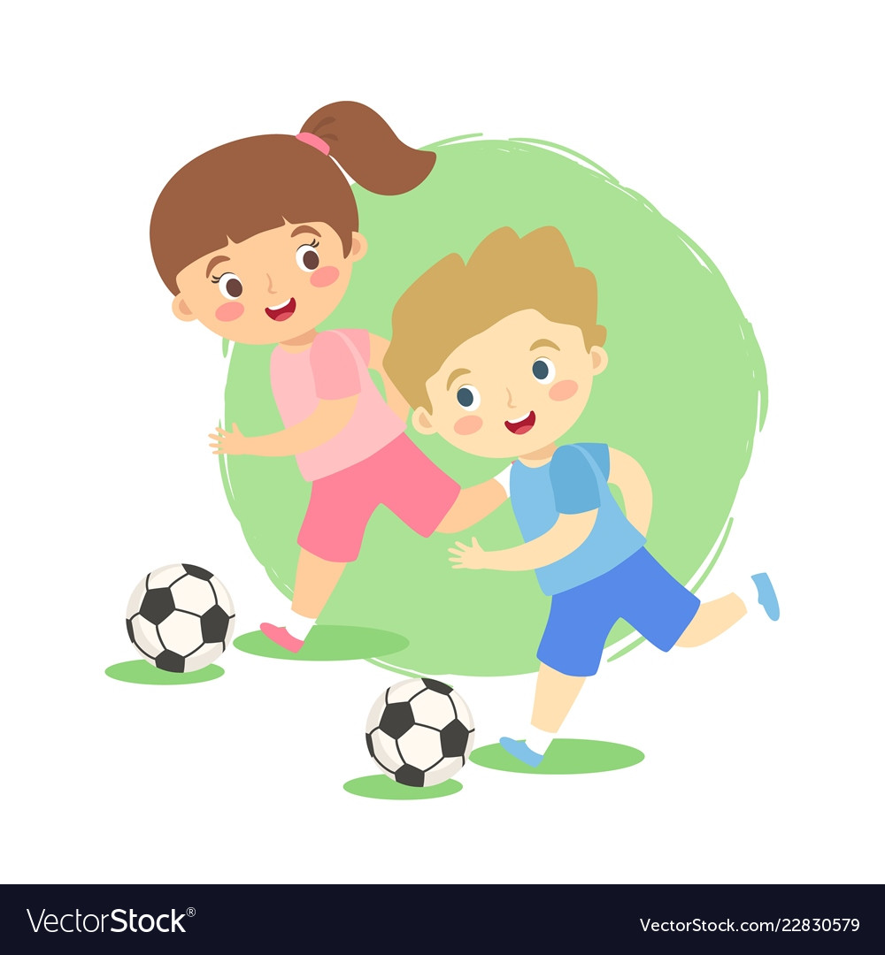 Dribble Soccer Ball Boy And Girl Royalty Free Vector Image