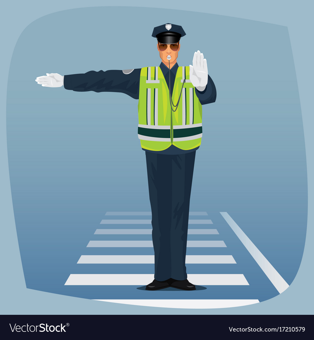 officer-traffic-police-standing-at-crossroads-vector-image