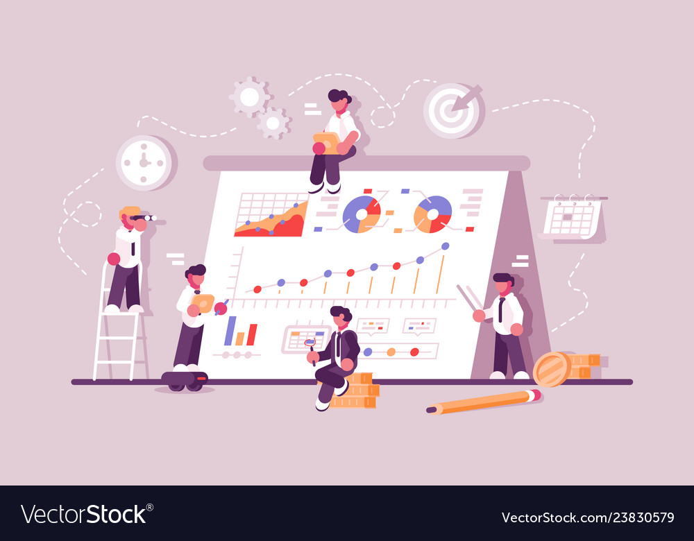 People working at productivity graph Royalty Free Vector