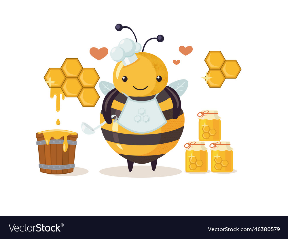 Plump glutton drone adoring honey cartoon bee Vector Image