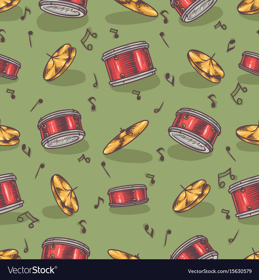 Seamless pattern with cymbals and drums Royalty Free Vector