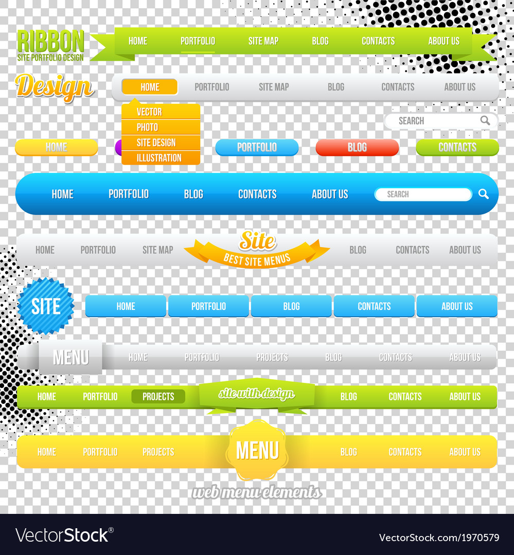 Web menu element templates Royalty Free Vector Image Pertaining To Free Website Menu Design Templates
