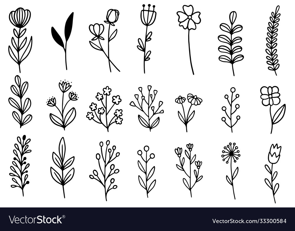 0142 hand drawn flowers doodle Royalty Free Vector Image