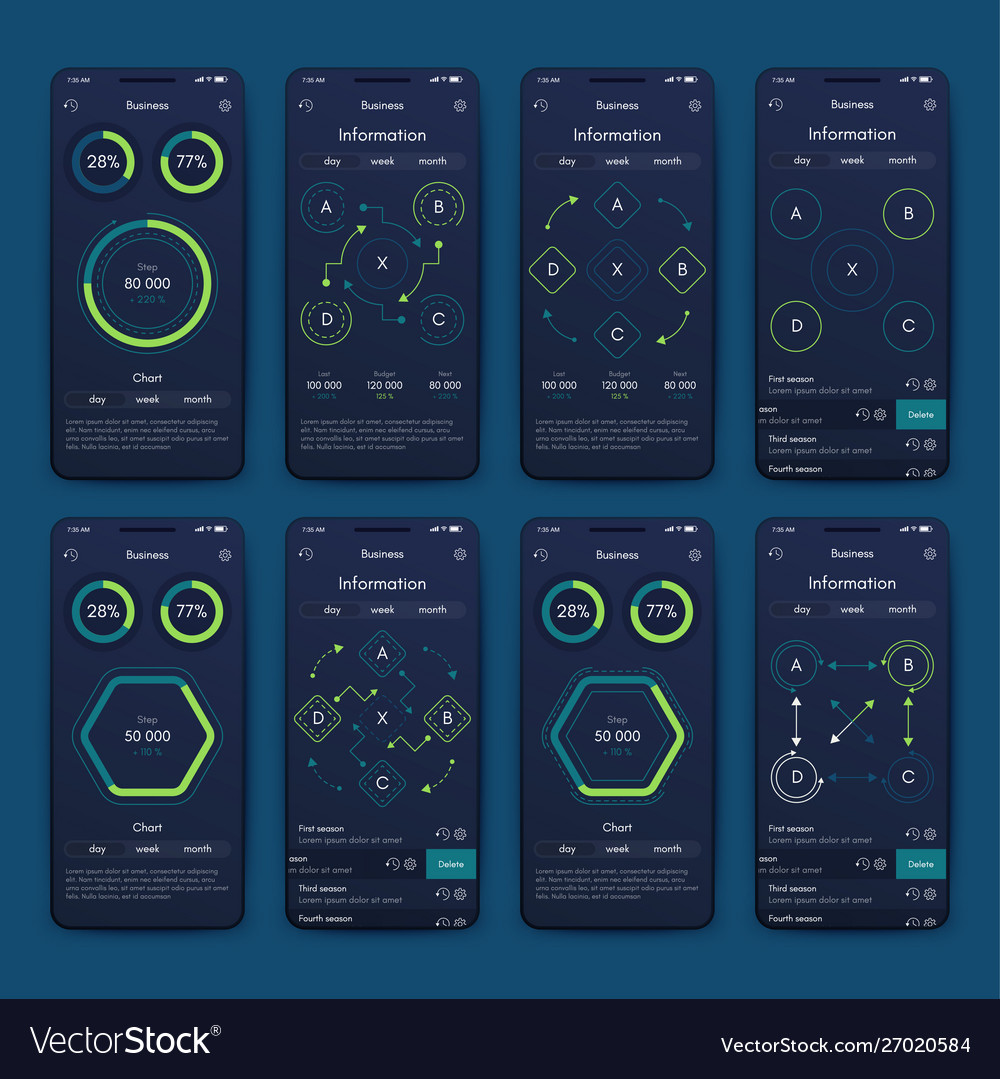 Different ui ux gui screens and flat web icons Vector Image