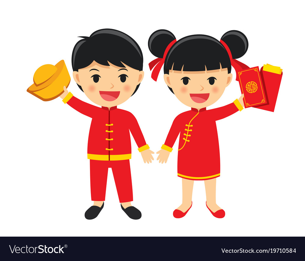 Happy boy and girl in traditional clothes Vector Image