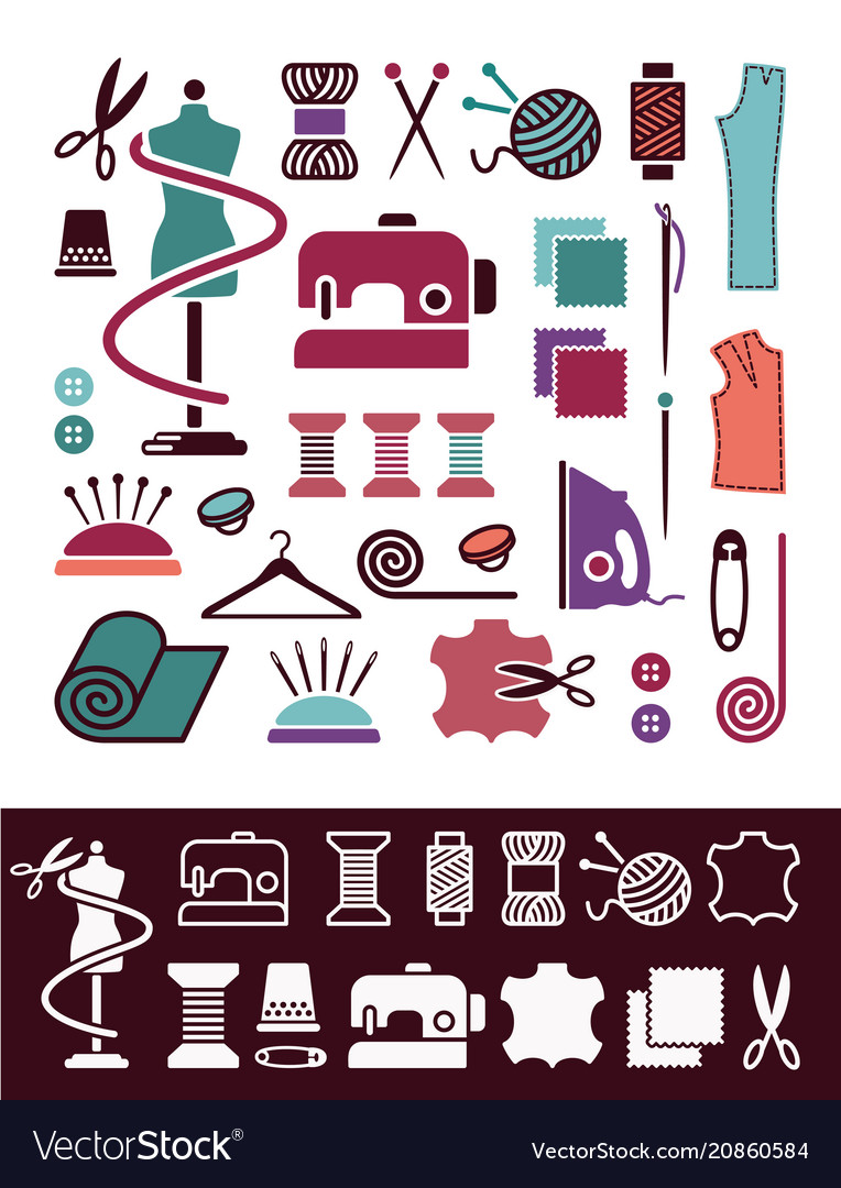 Sewing And Needlework Icons Royalty Free Vector Image