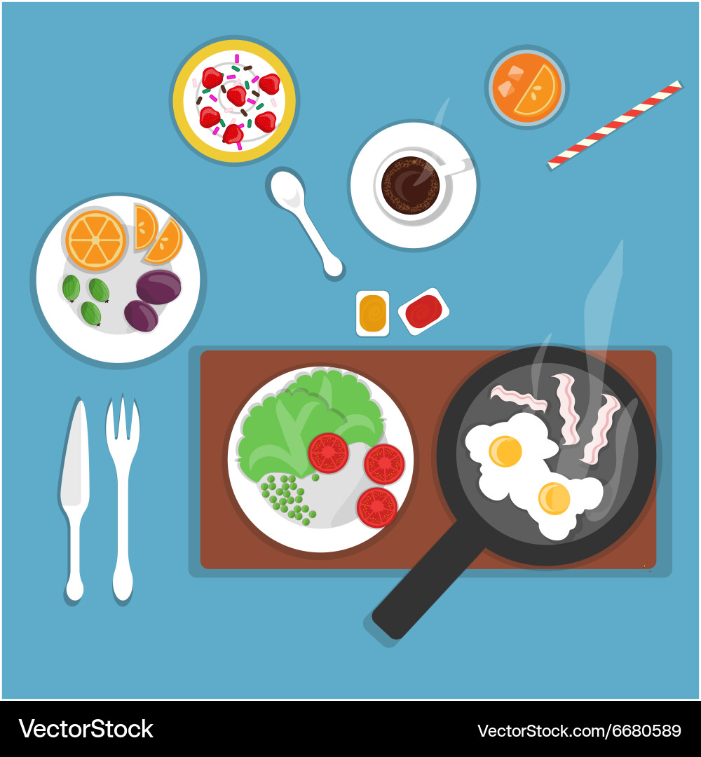 Flat breakfast Royalty Free Vector Image - VectorStock