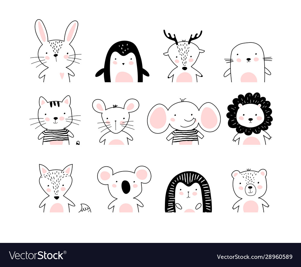 Poster with cute animal portraits for a card baby vector image Poster with cute animal portraits for a card baby