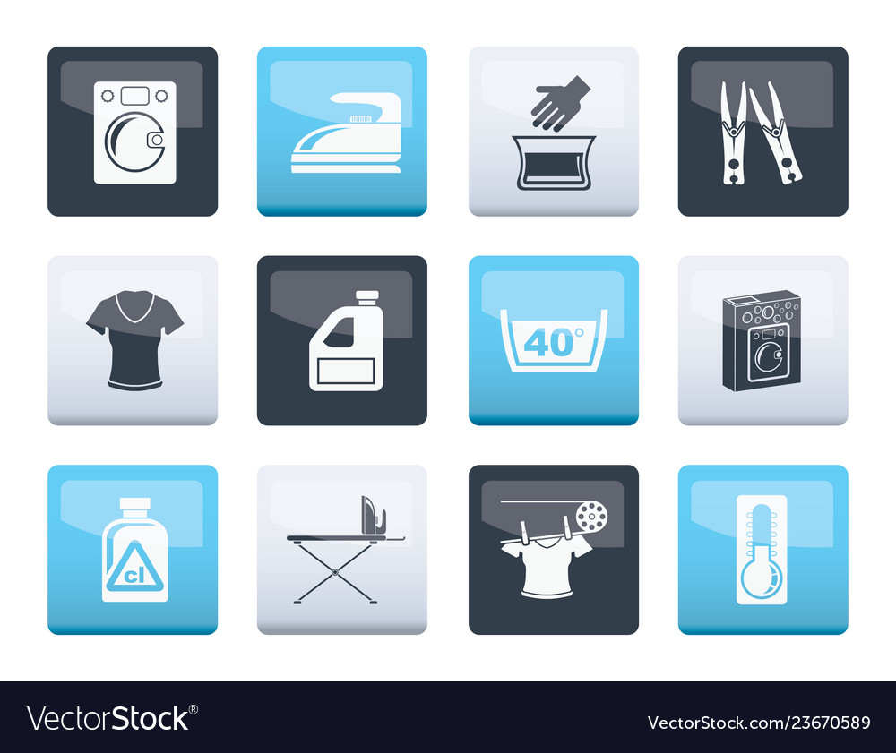 Washing machine and laundry icons over Royalty Free Vector