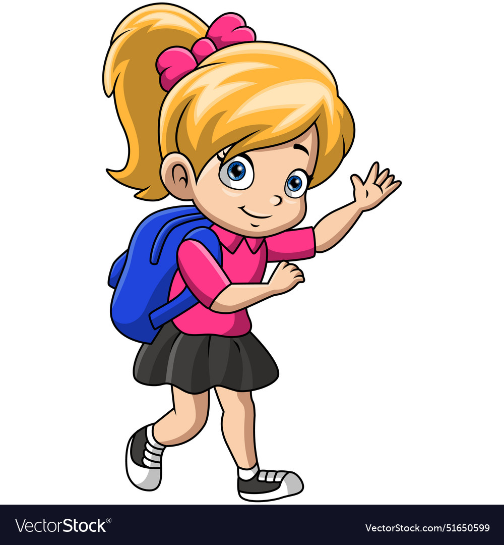 Funny happy school girl cartoon Royalty Free Vector Image