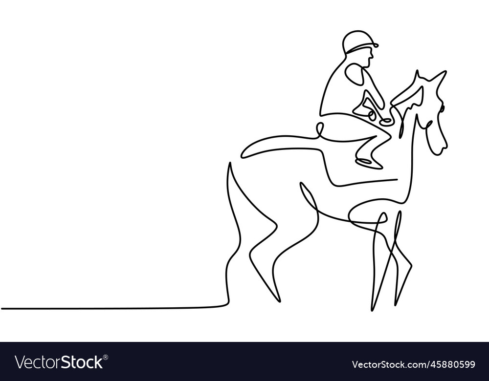 One Single Line Drawing Of Young Man Riding Vector Image