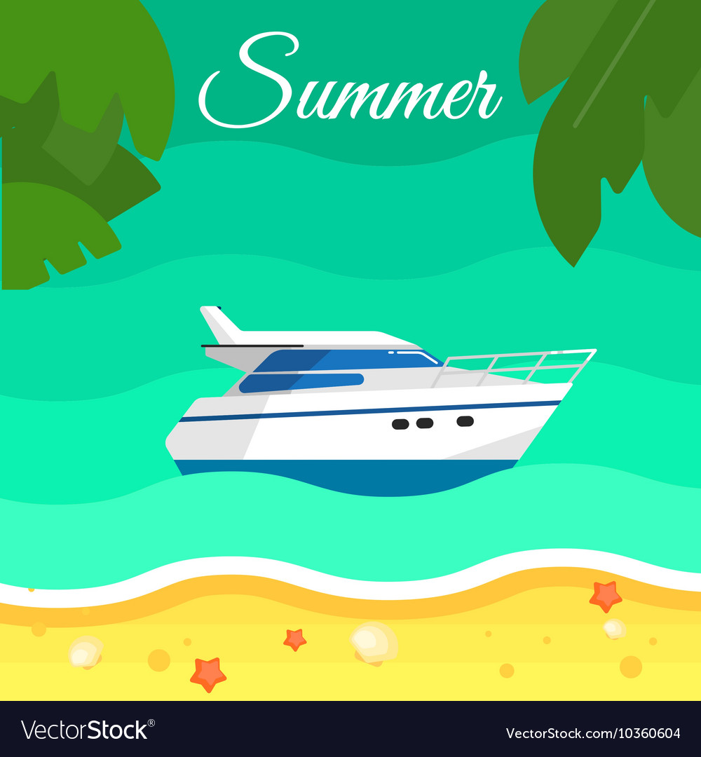 Seascape With Motor Speedboat In Water Royalty Free Vector