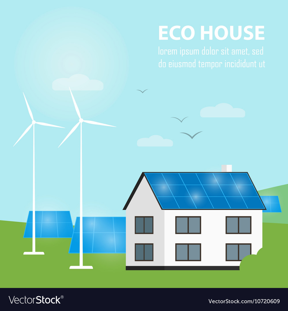 Eco House Banner Sun And Wind Energy Generation Vector Image