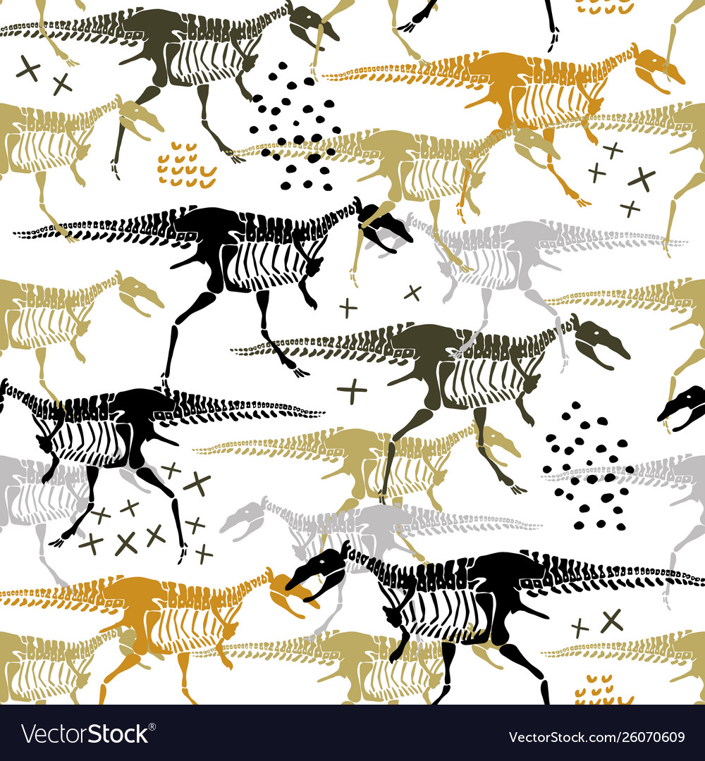 Seamless childish pattern with dinosaur skeleton vector image Seamless childish pattern with dinosaur skeleton