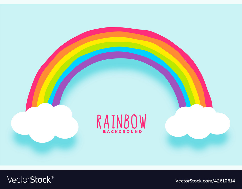 Colorful rainbow with clouds on blue background Vector Image