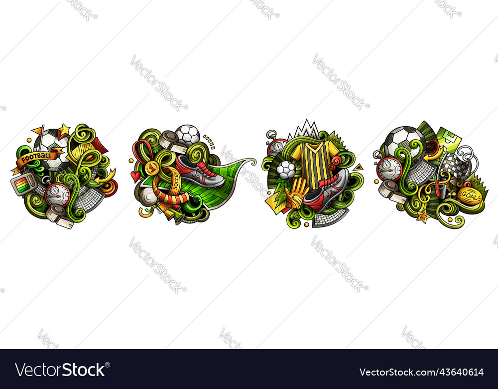 Football cartoon doodle designs set vector image Football cartoon doodle designs set