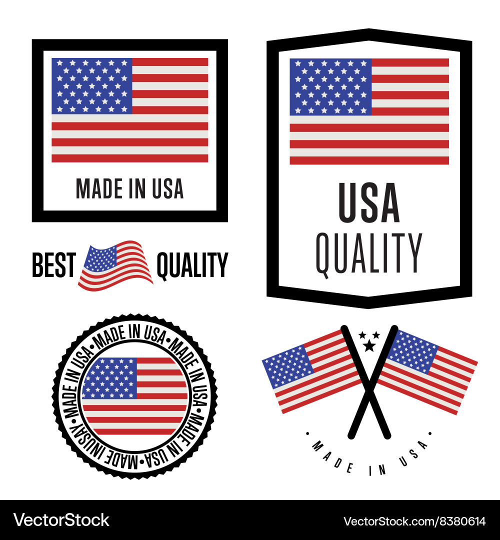 Made In Usa Label Set National Flag Royalty Free Vector