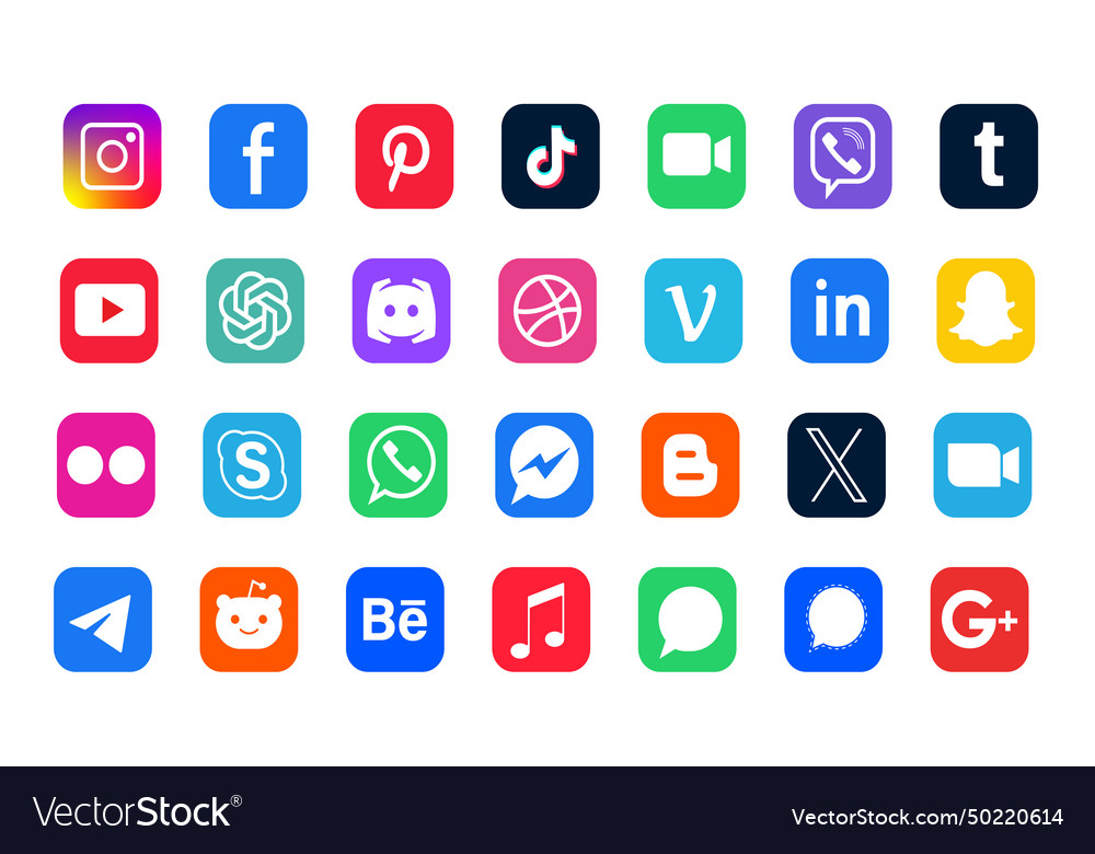 Set of social media logo on white background Vector Image