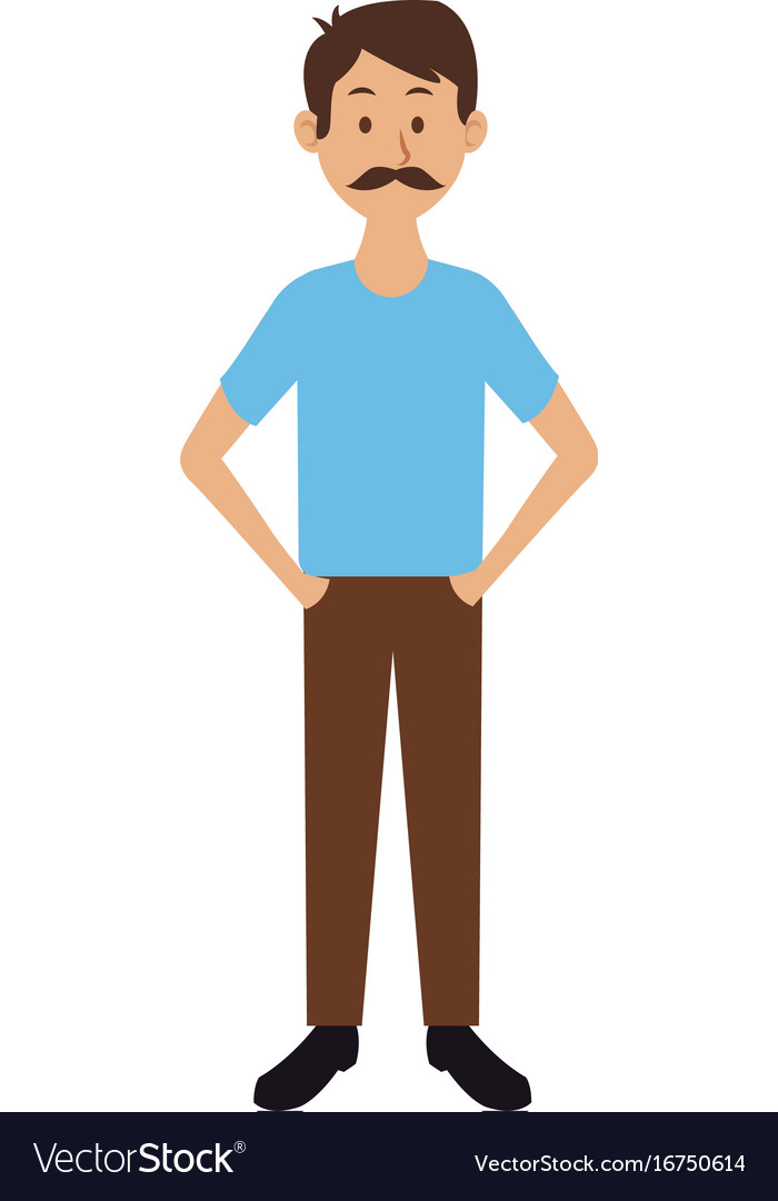 Smiling man in casual clothes with hands in Vector Image