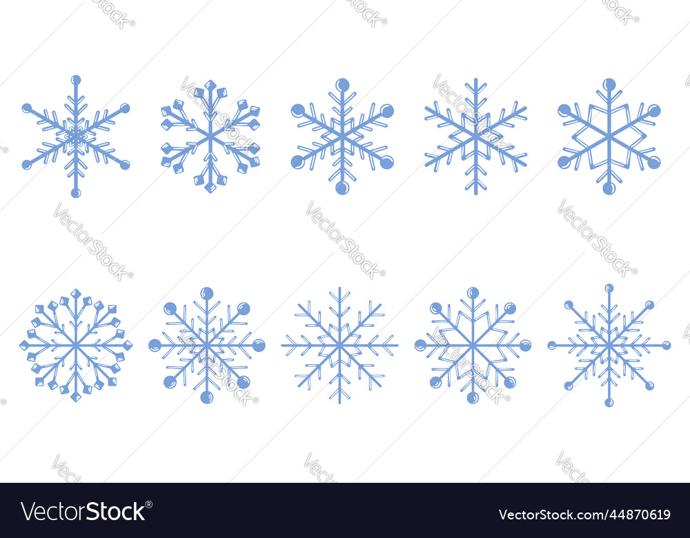 Blue snowflakes collection cartoon set Royalty Free Vector Blue snowflakes collection cartoon set Royalty Free Vector