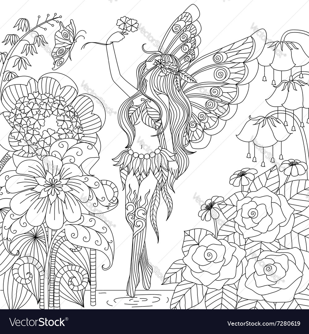 Fairy Tail Coloring Page Royalty Free Vector Image