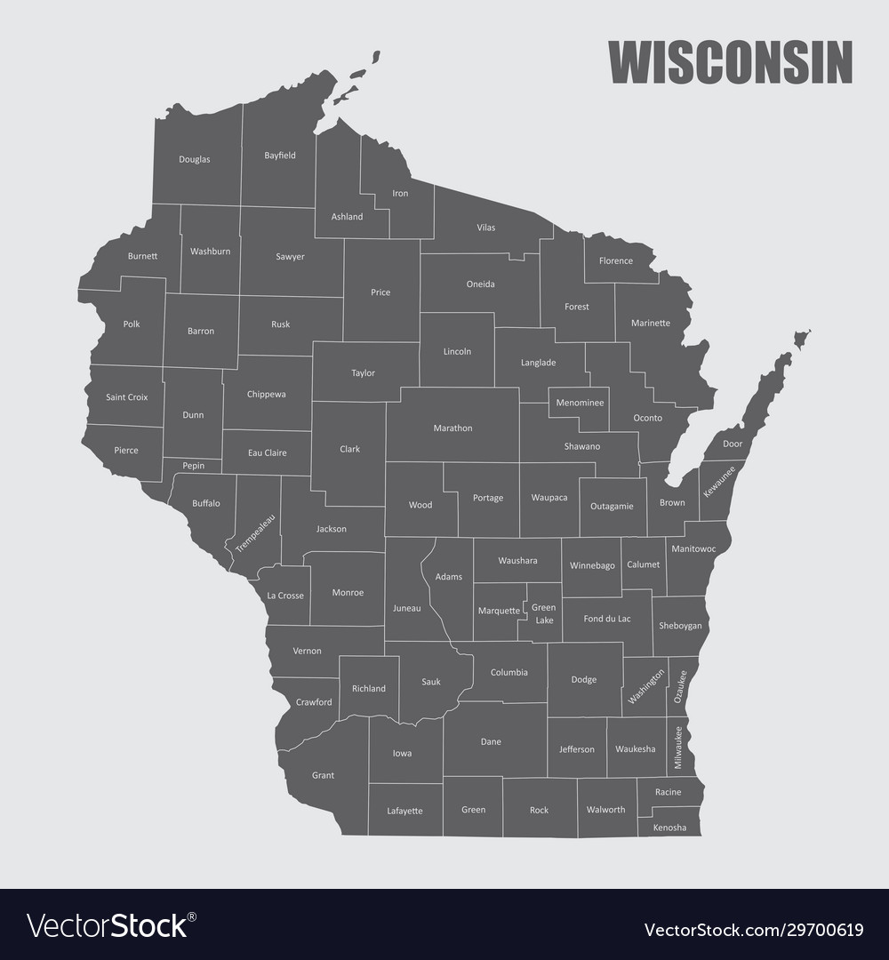 Wisconsin counties map Royalty Free Vector Image