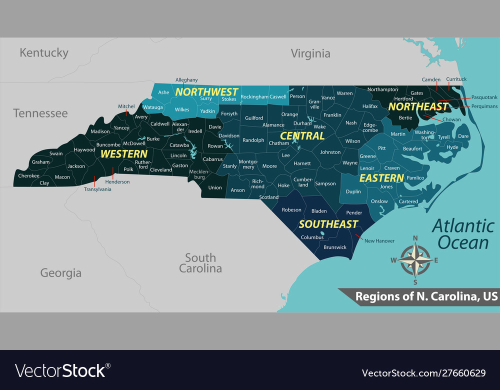 Map state north carolina usa Royalty Free Vector Image