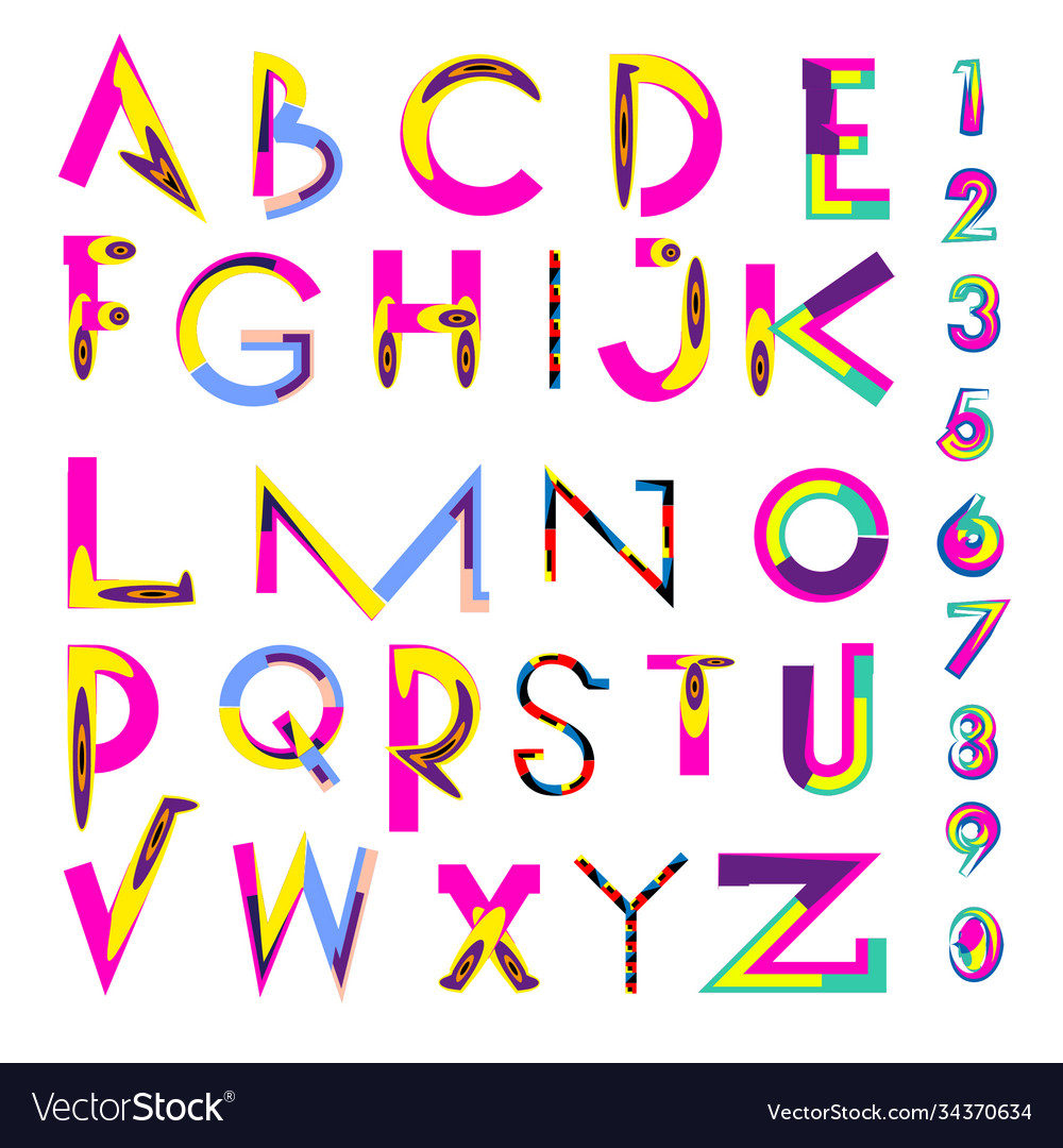 Abstract colorful font and alphabet Royalty Free Vector