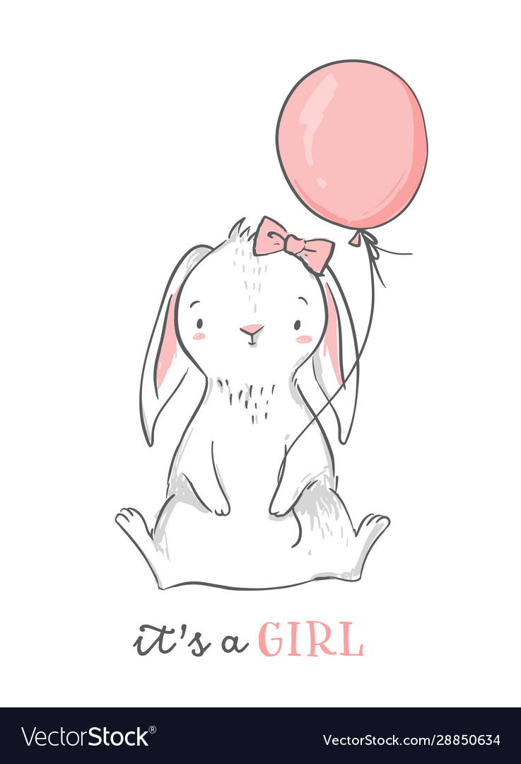 Baby shower card it s a girl pink bunny vector image Baby shower card it s a girl pink bunny