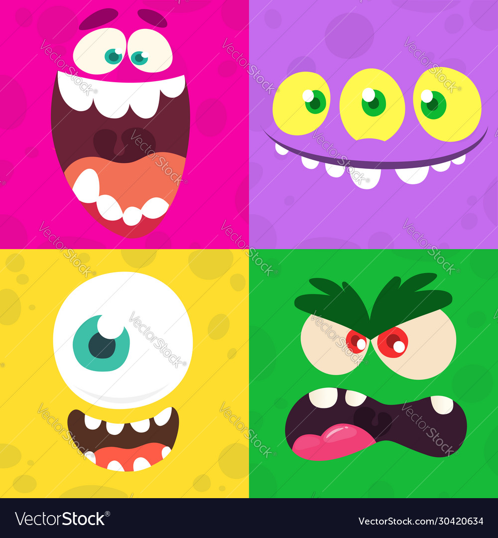 Cartoon monster faces set four halloween Vector Image