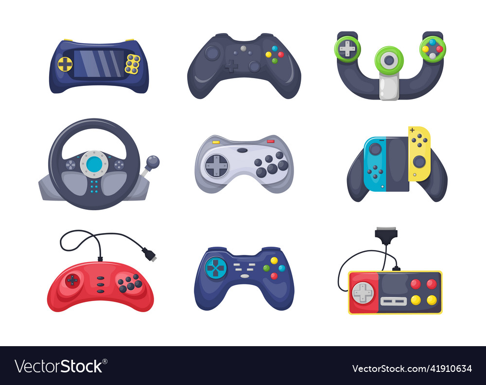 Game console objects set gamepad playing joystick Vector Image