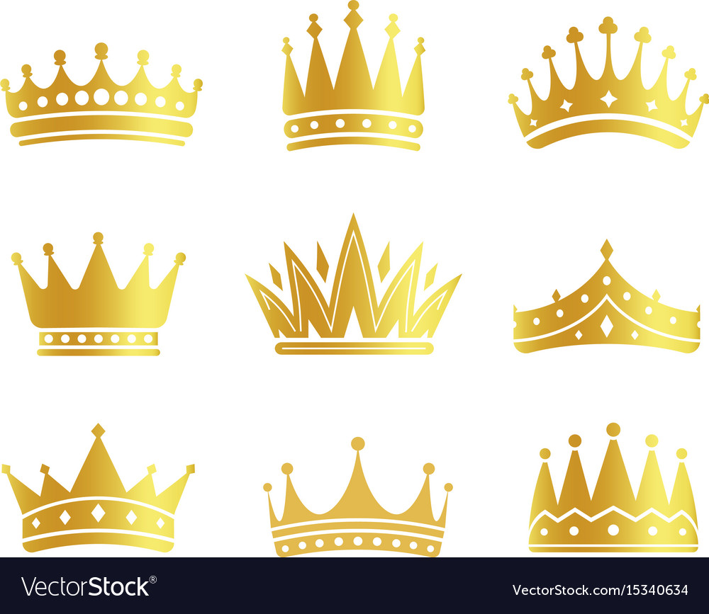 Isolated golden color crowns logo collection on Vector Image