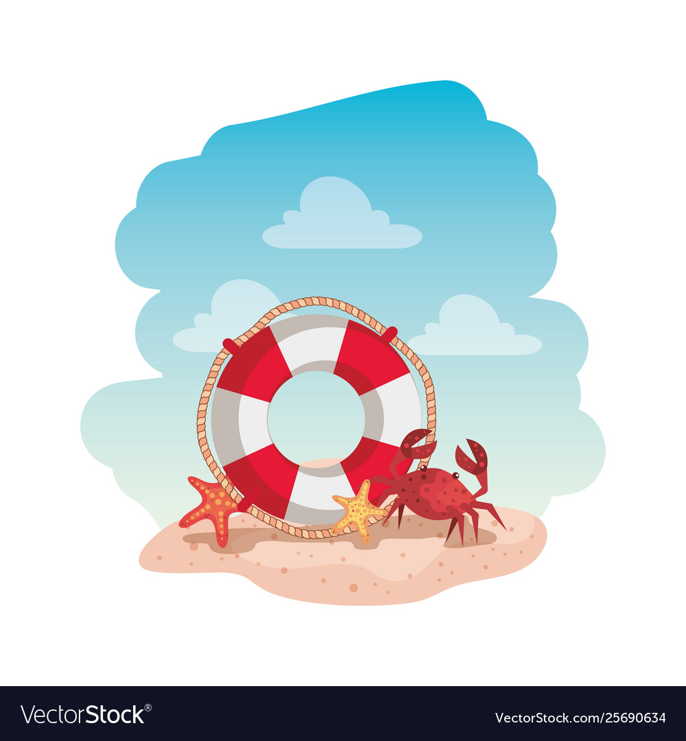 Marine float with crab and starfish Royalty Free Vector