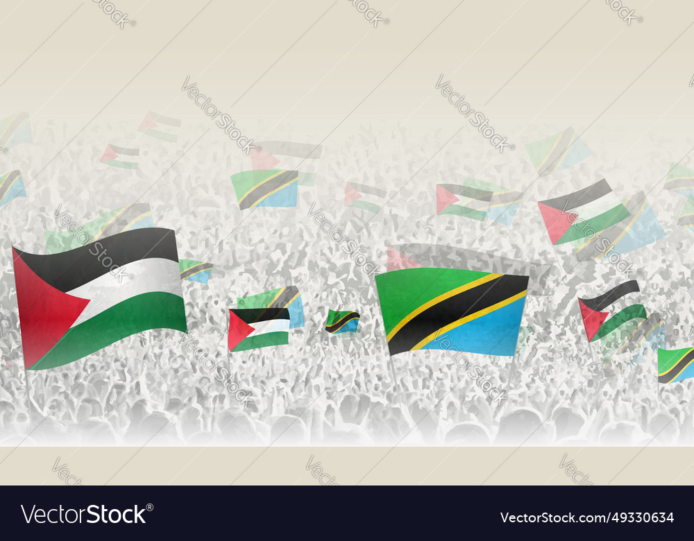 Palestine and tanzania flags in a crowd Royalty Free Vector