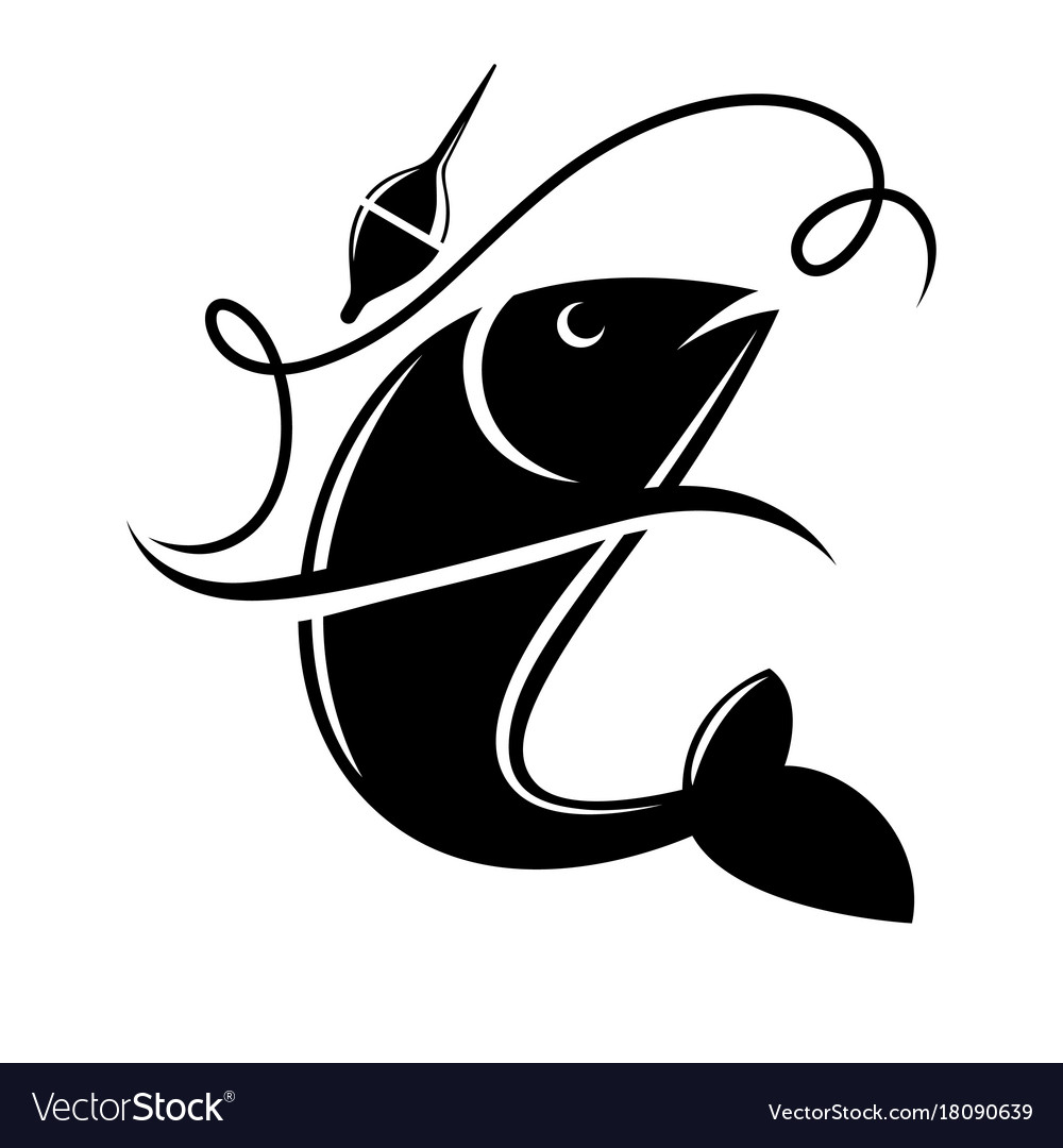 Fishing icon of fish catch on hook template Vector Image