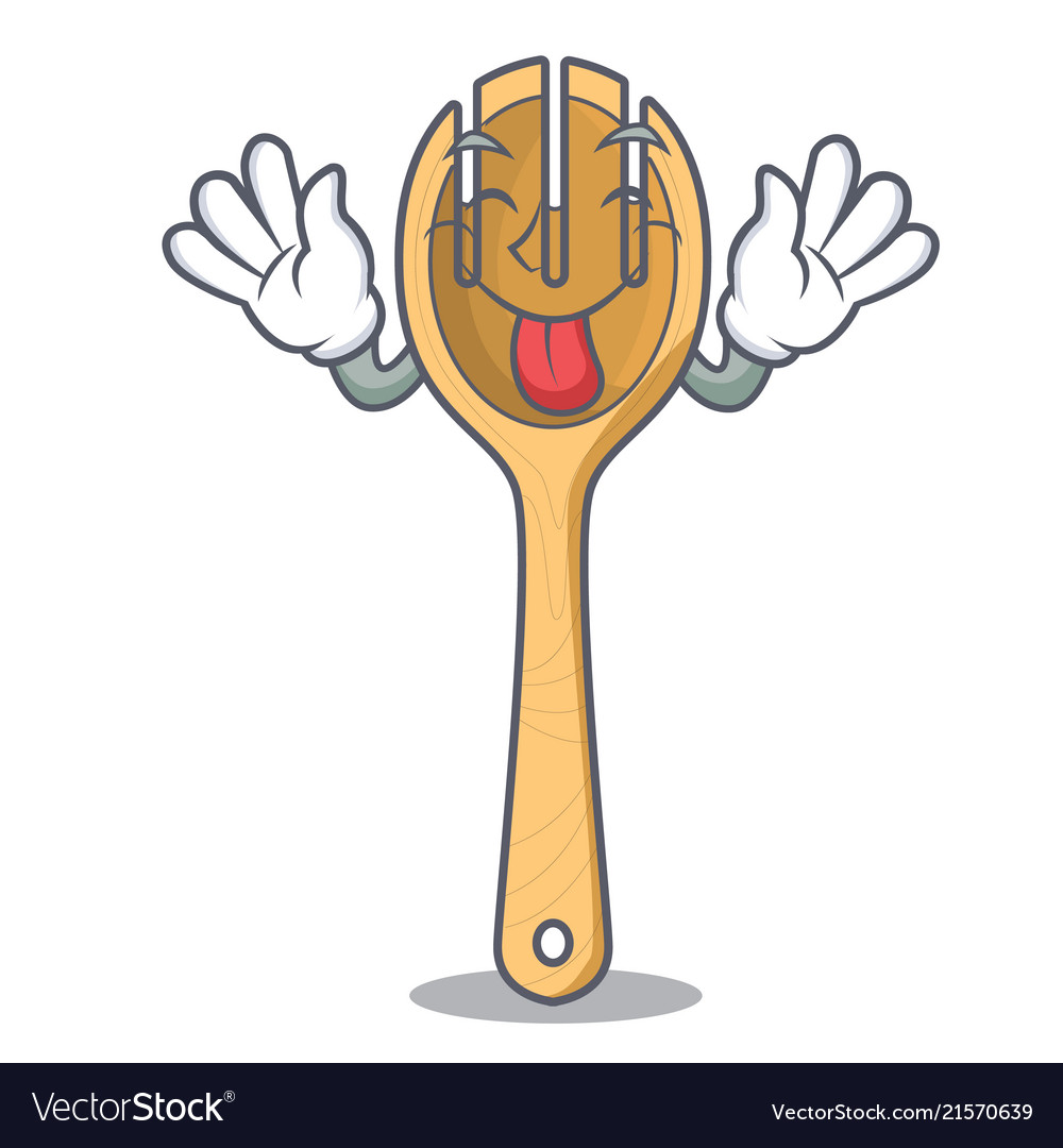 Tongue out wooden fork mascot cartoon Royalty Free Vector