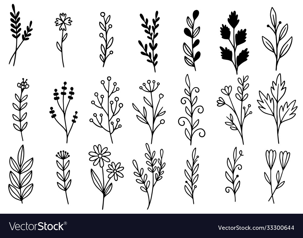 0192 hand drawn flowers doodle Royalty Free Vector Image