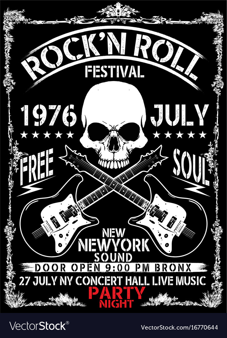 hand drawn rock festival poster rock and roll sign