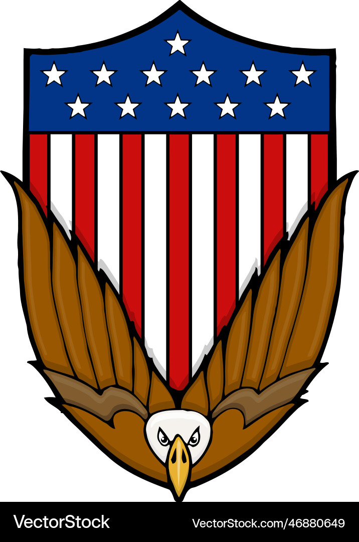 Bald eagle swooping down with us shield Royalty Free Vector