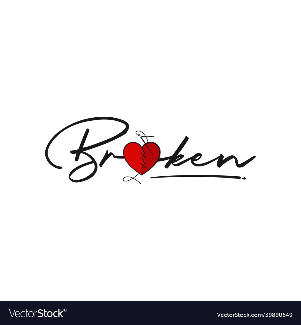 Broken heart lettering on white design background Vector Image