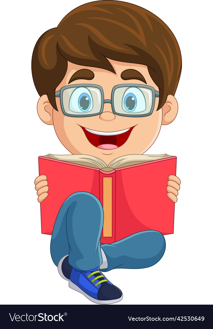 Cartoon little boy sitting and reading a book Vector Image