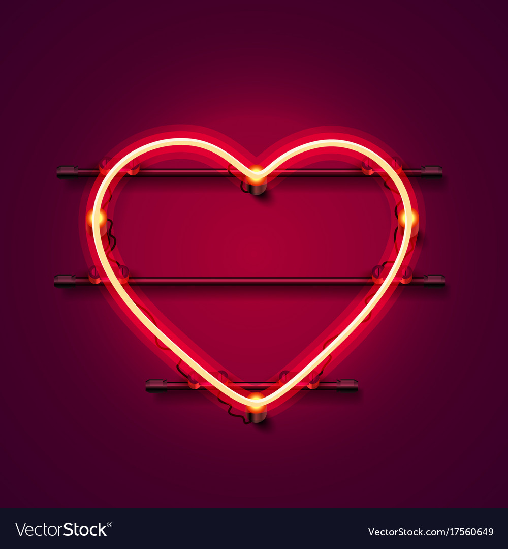 Neon heart signboard on red background Royalty Free Vector