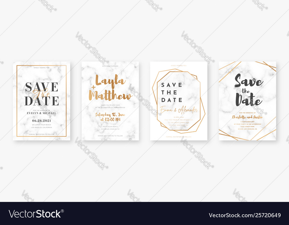 Wedding card design with golden frames and marble Vector Image