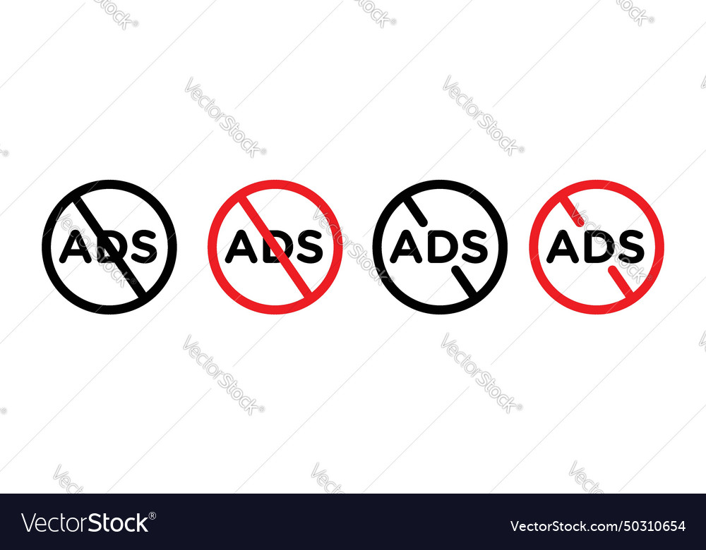 Ad blocker icon set ban and stop add symbol Vector Image