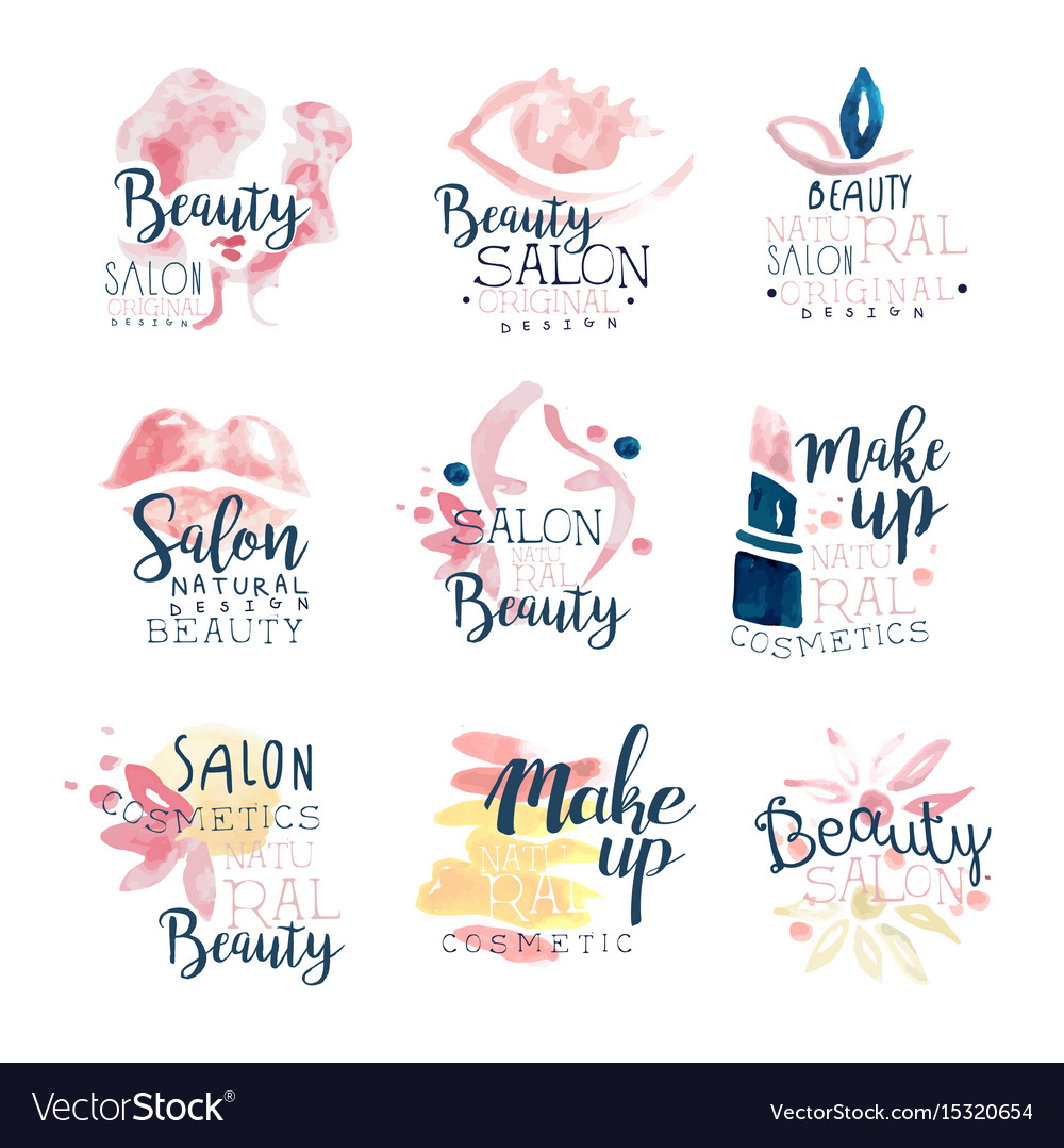 Beauty salon logo design set of colorful hand