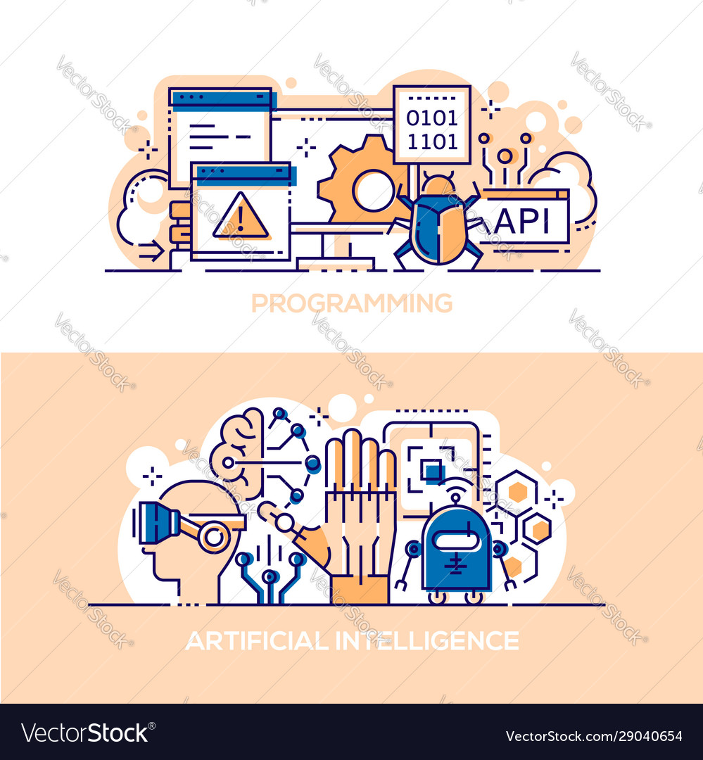 Programming and artificial intelligence banner Vector Image