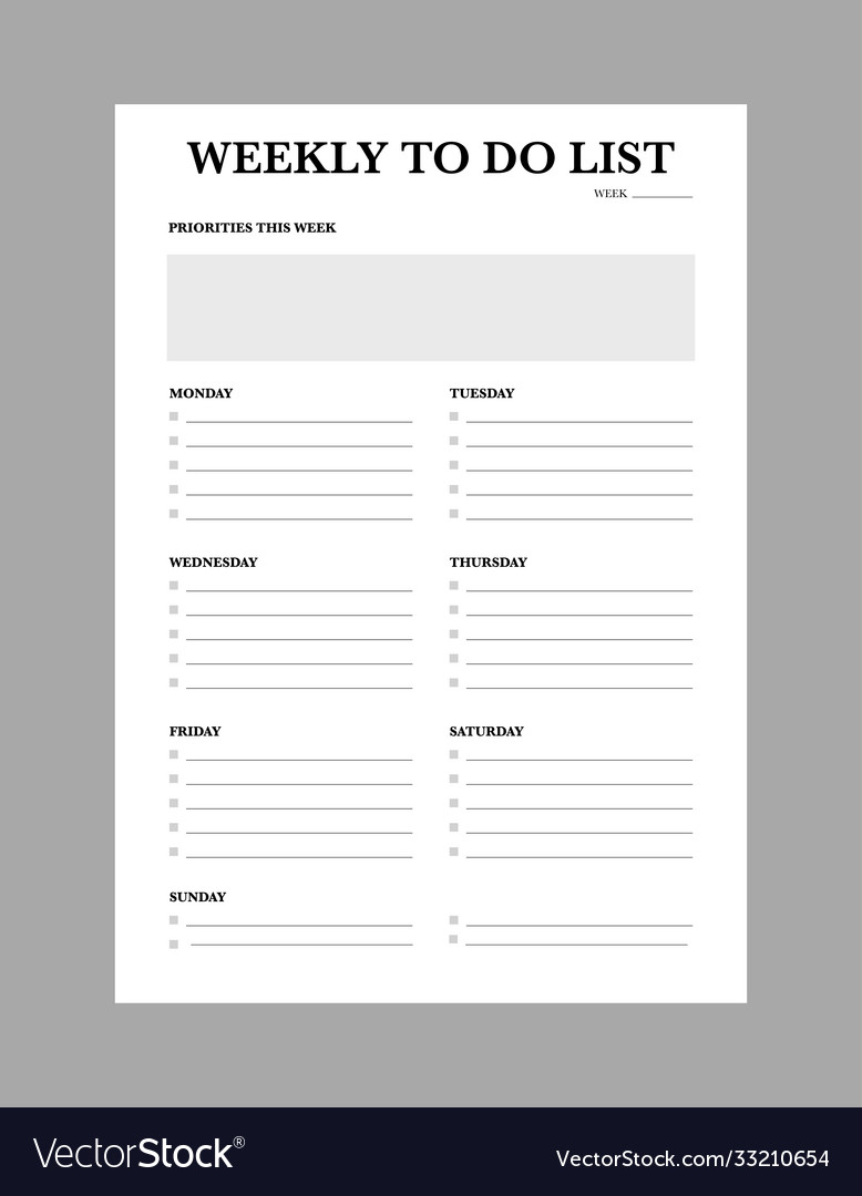 Weekly to do list planner template Royalty Free Vector Image