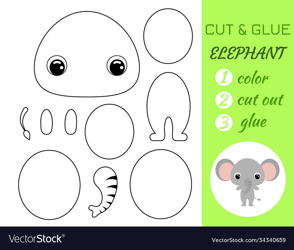 Coloring Book Cut And Glue Baby Elephant Vector Image